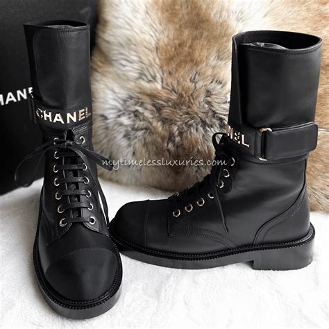 chanel knee high fur boots|chanel lace up combat boots.